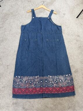 Denim&Co Women’s Denim Jumper Maxi Dress Sleeveless Paisley Hem Cottagecore
